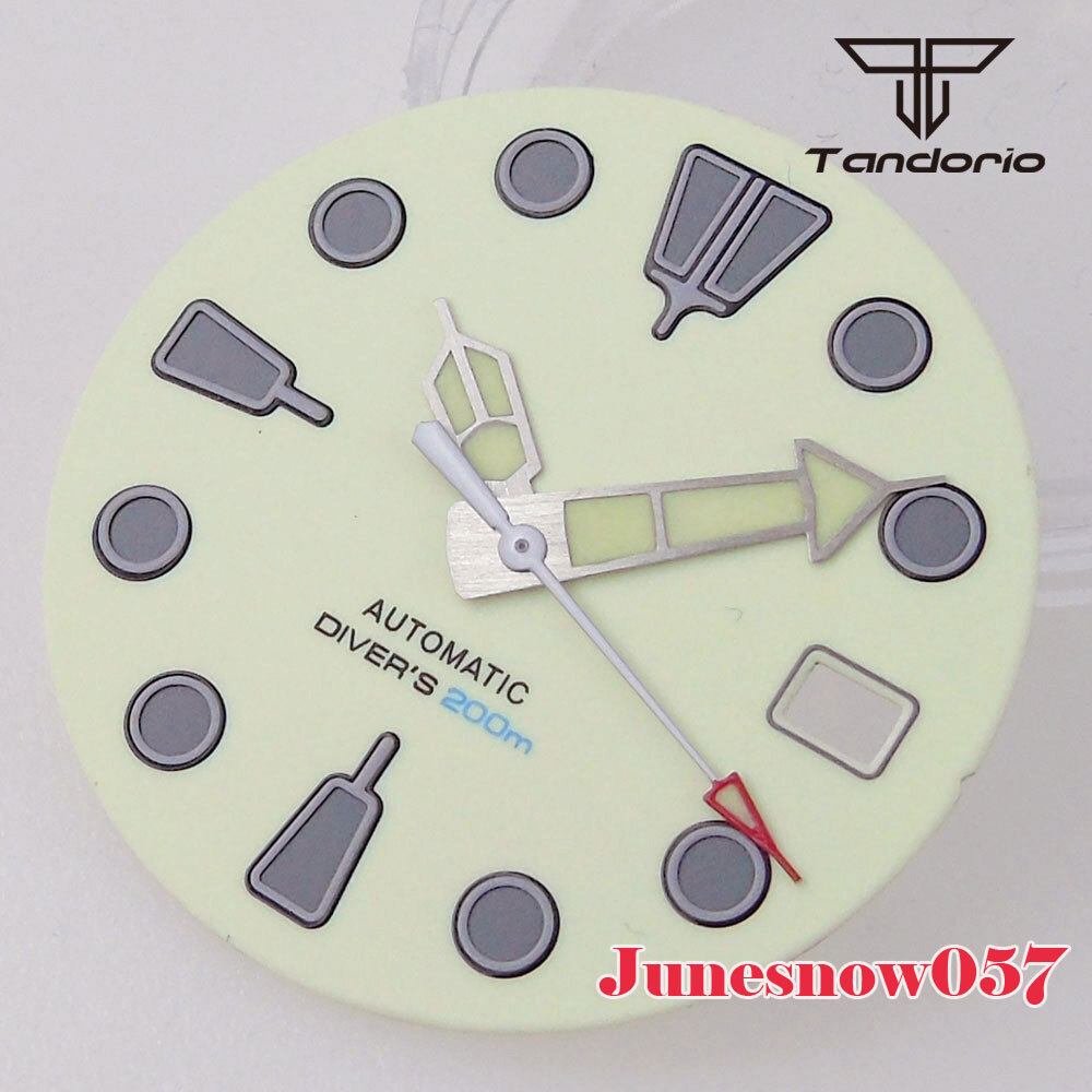 29MM Beige White Sterile Watch Full Lume Green Dial Men Fit NH35A NH36A SKX SRP