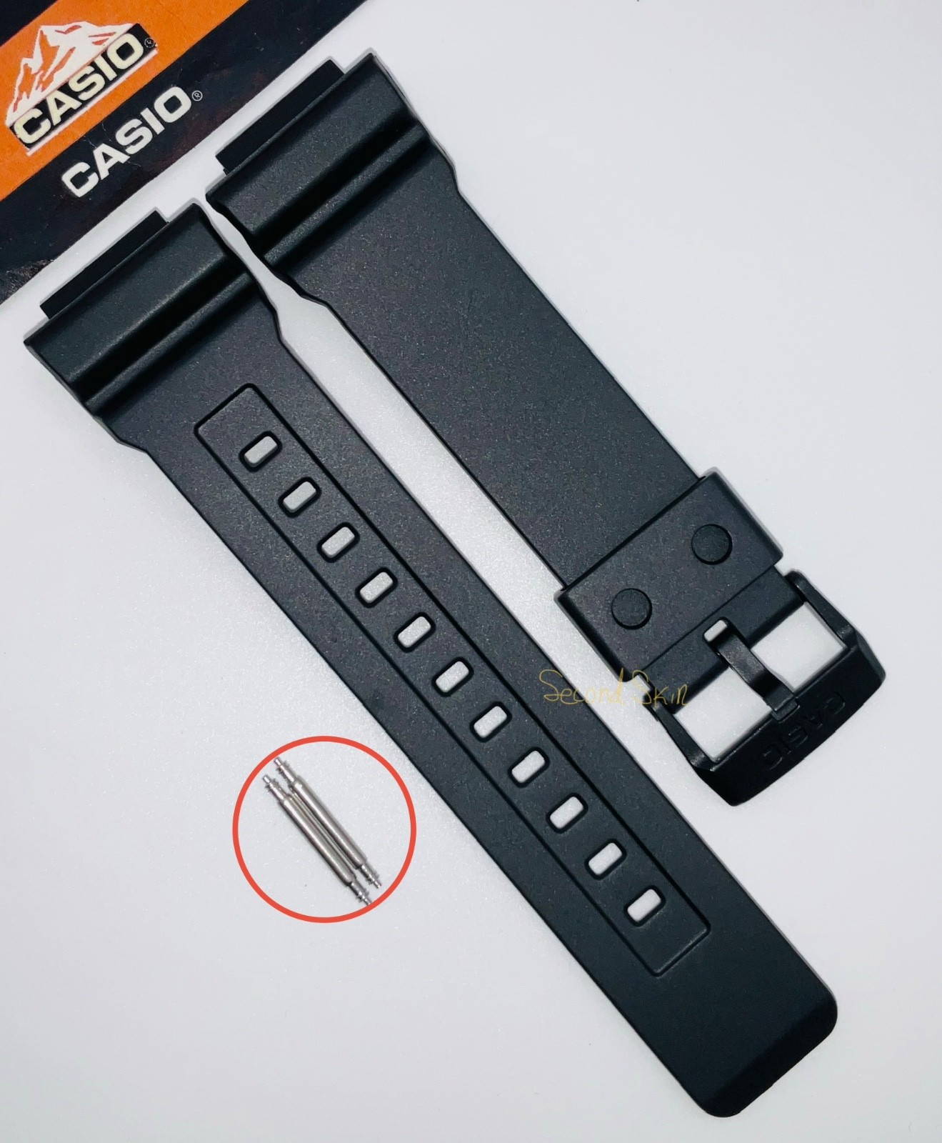 GENUINE Casio Black Rubber Watch Band Strap Tough Solar AD-S800WH-2A2 +Pins