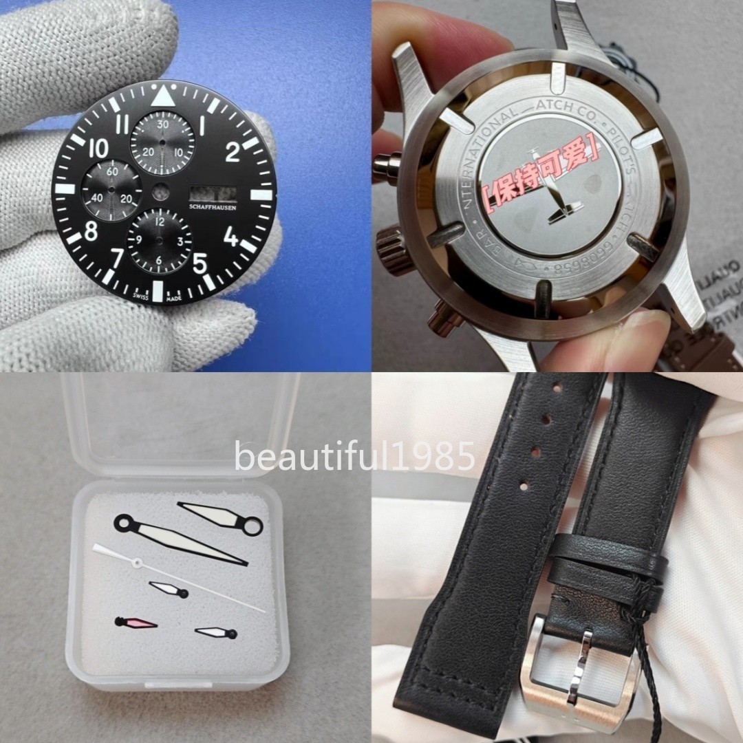 DIY Watch Part Kit for 7750 Pilot Chronograph 43mm Watch Case+Dial+Hands+Strap