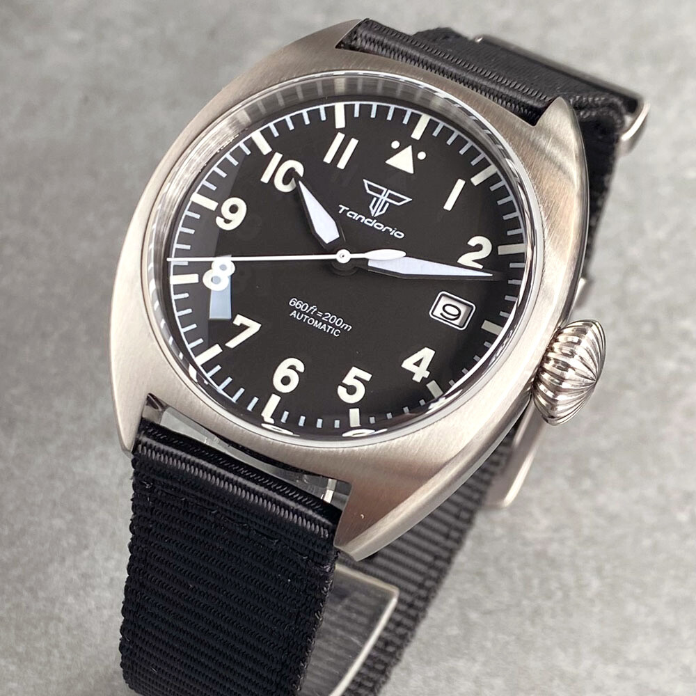 NEW 40mm Military Men Double Domed AR Sapphire NH PT Movt Luminous 20atm Brushed