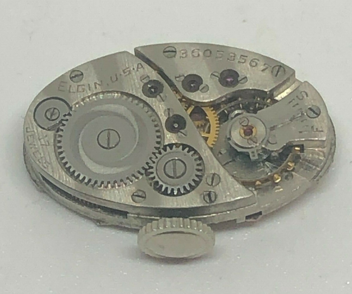 Elgin Movement 17 Jewels White Dial Gold Markers Gold Hands Original Steel Crown