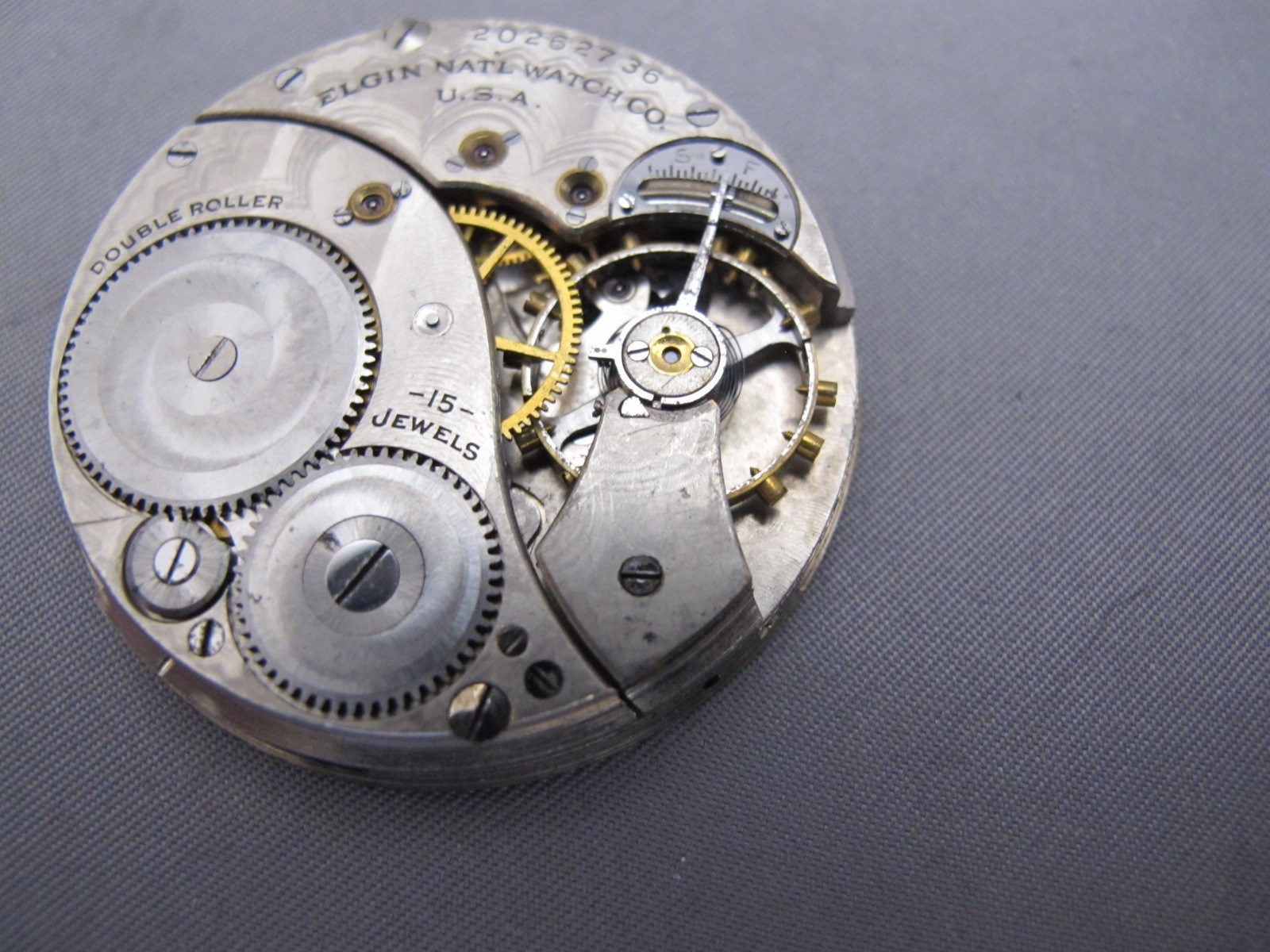 ELGIN Grade 315 Model 3 12S 15J Pocket Watch Movement-3/4 Plate-1918 #20262736