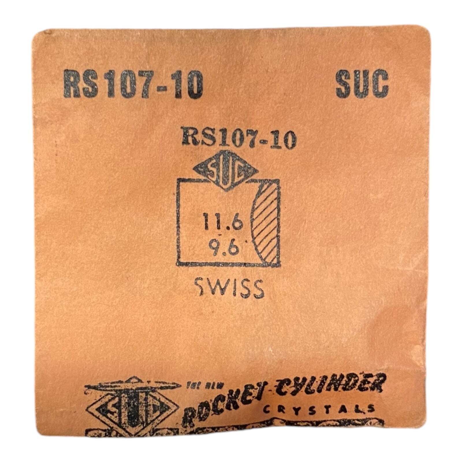 SUC RS107-10 Watch Crystal 11.6×9.6 mm NOS Part Rocket Cylinder Swiss