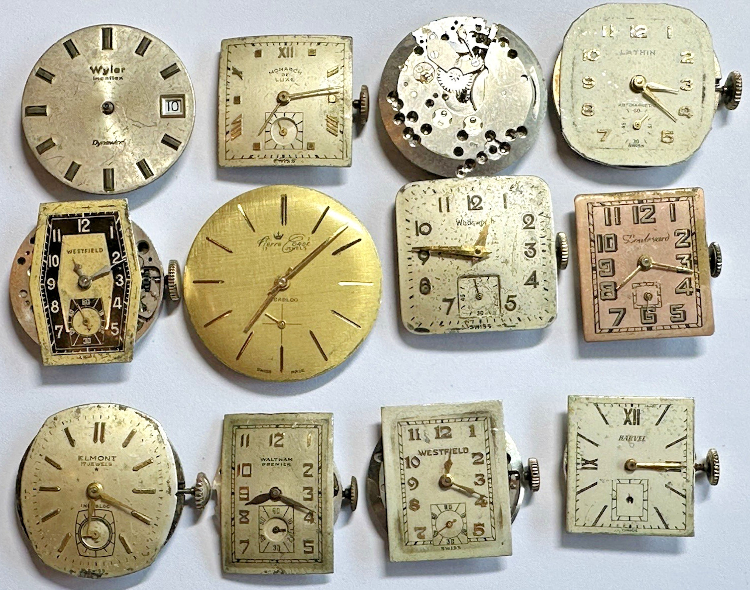 Lot of 12 Mechanical Jeweled Wrist Watch Movements Parts For Restoration