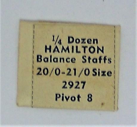 NOS 1/4 Dozen (3 Pcs) of HAMILTON Balance Staffs 20/0 – 21/0 size 2927 Pivot 8