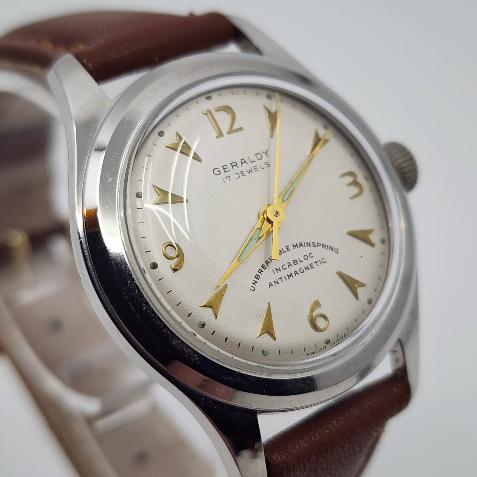 1950’S Geraldy 17 Jewels Cal. AS 1187 Manual Wind Steel Recent Service New Xtal