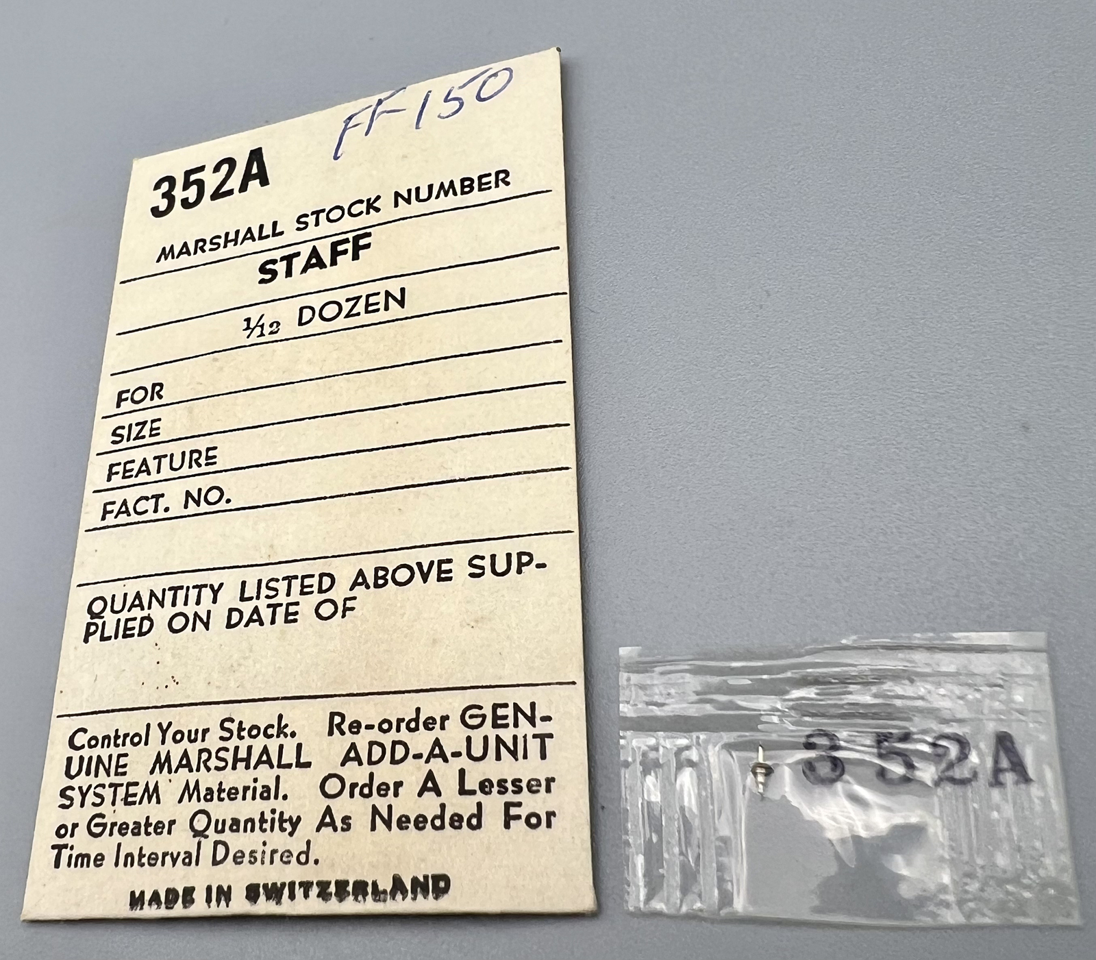 FONT 150 BALANCE STAFF 352A MARSHALL SWISS WATCH PART Factory Sealed NOS LOT G28
