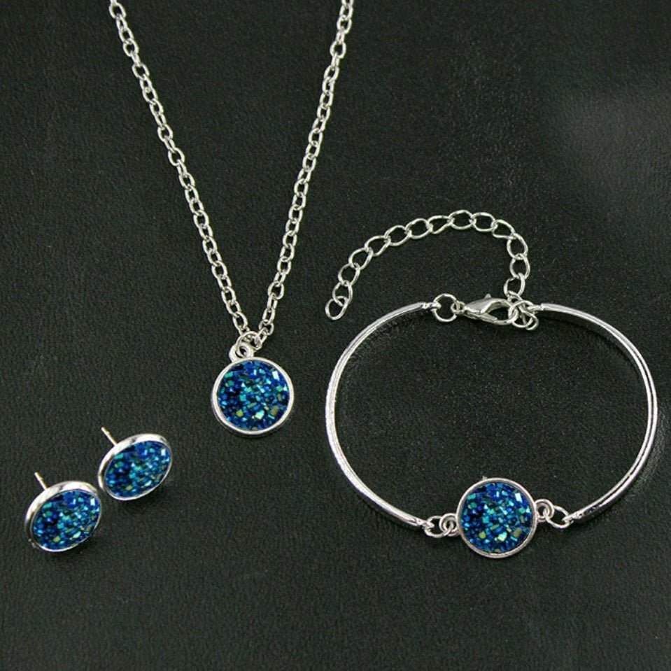 *Your Choice of 9 Colors!* Druzy 3-Piece Jewelry Set