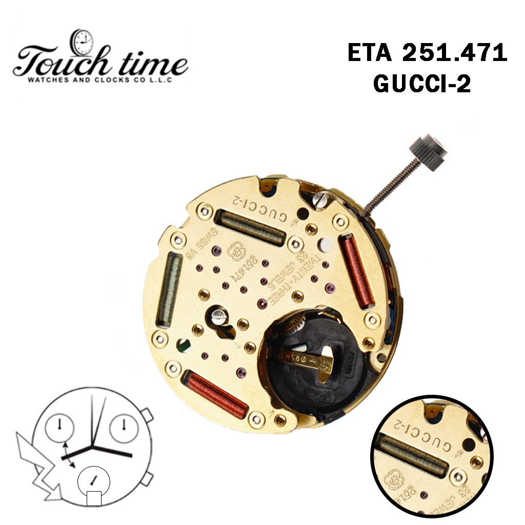 ETA 251.471-GUCCI-2 Swiss Movement-Chronograph-White Disk At 6-3 Couner-H:6.82mm