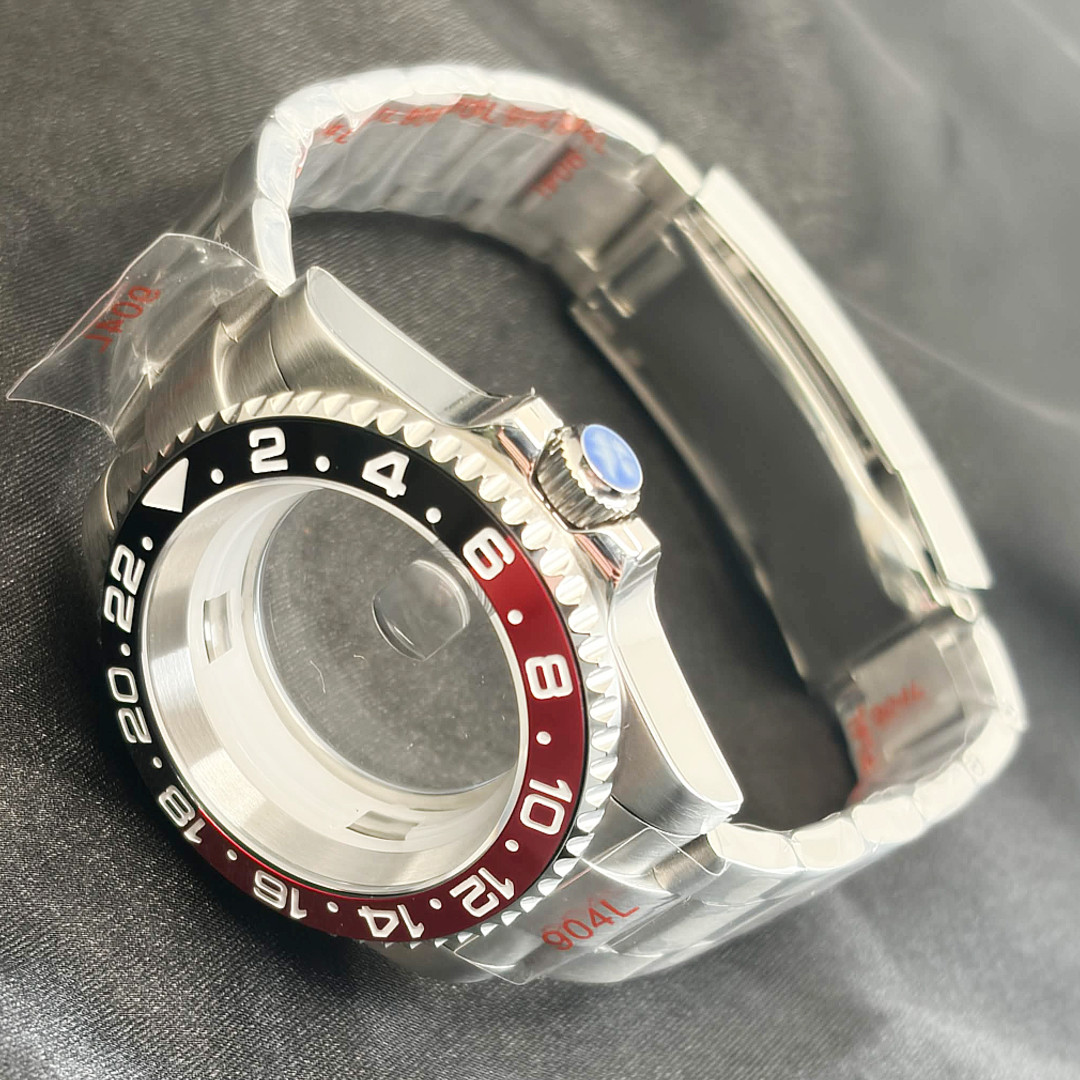 40mm Sapphire Crystal Silver Mod 24H Watch Case Red Black Fit ETA2824 2836