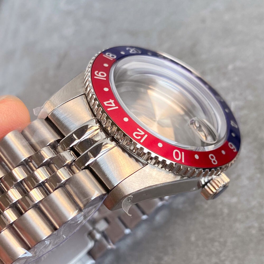 Vintage Red Blue 38mm Diver Stainless Steel Watch Case For S NH34 NH35 NH36 Move