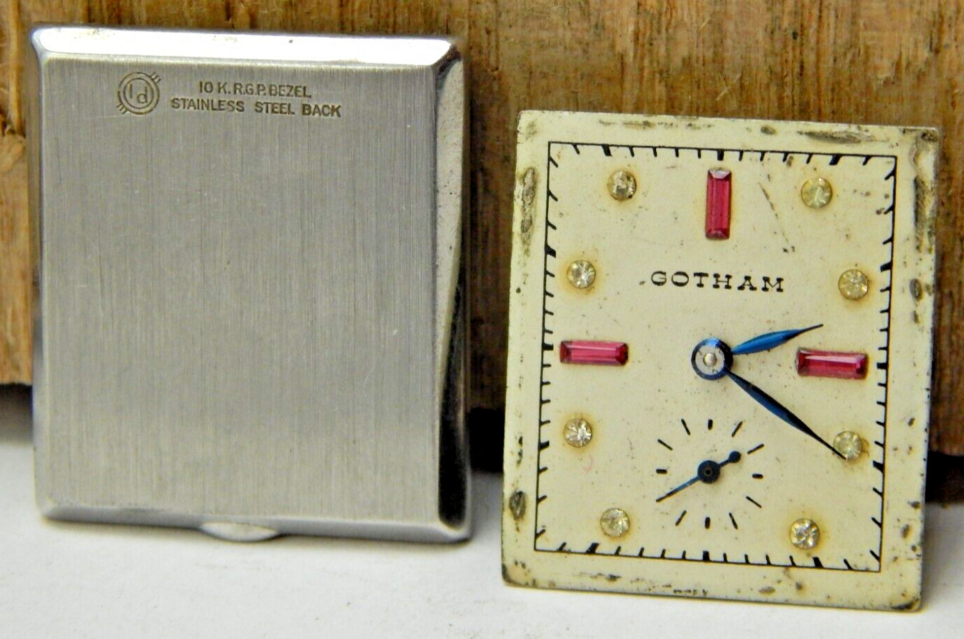 Vintage Gotham XTKU 17 jewel wrist watch movement with gemmed dial and hands