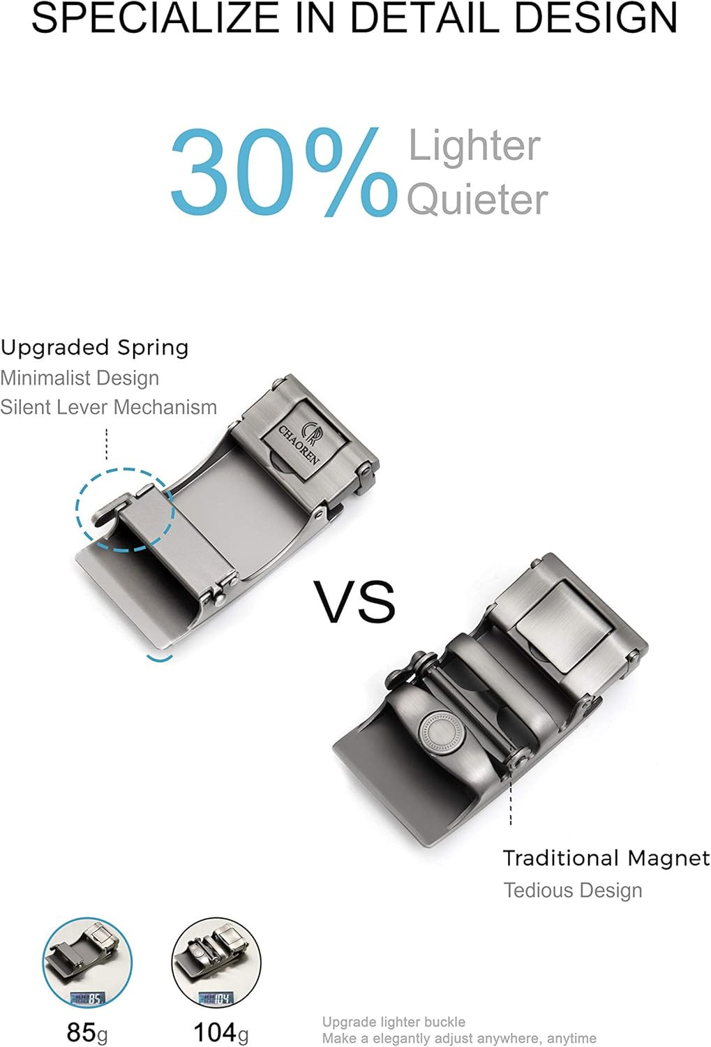 40mm Ratchet Belt Buckle Only for 1 3/8 Slide Belt Strap, Automatic Click Buckle