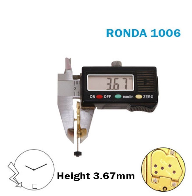 RONDA 1006 Swiss Watch Movement–2Hands-Pink Disk At 6-0 Jewels-H:3.67mm.