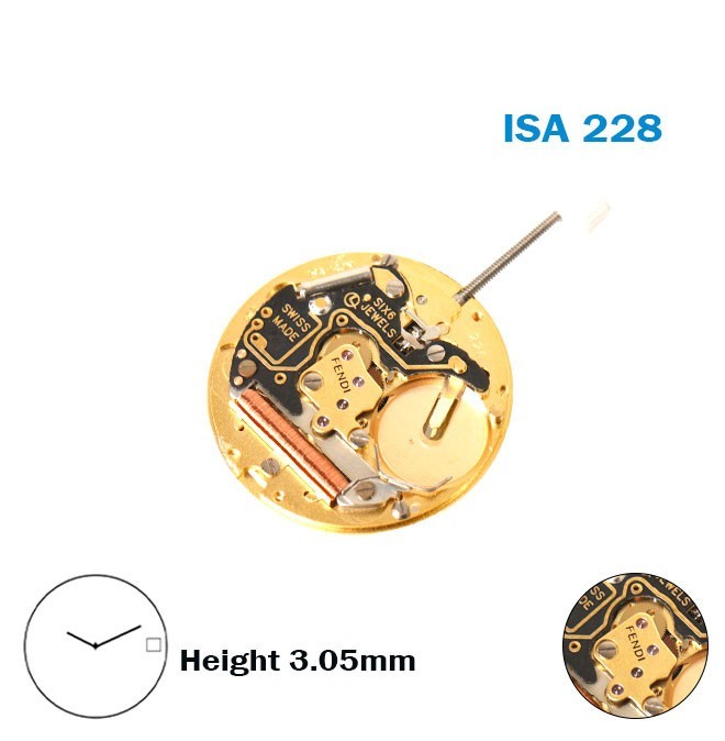 ISA 228 Fendi Swiss Made-White Date Disk At 3- 2 Hands-6 Jewels-H:3.05mm.