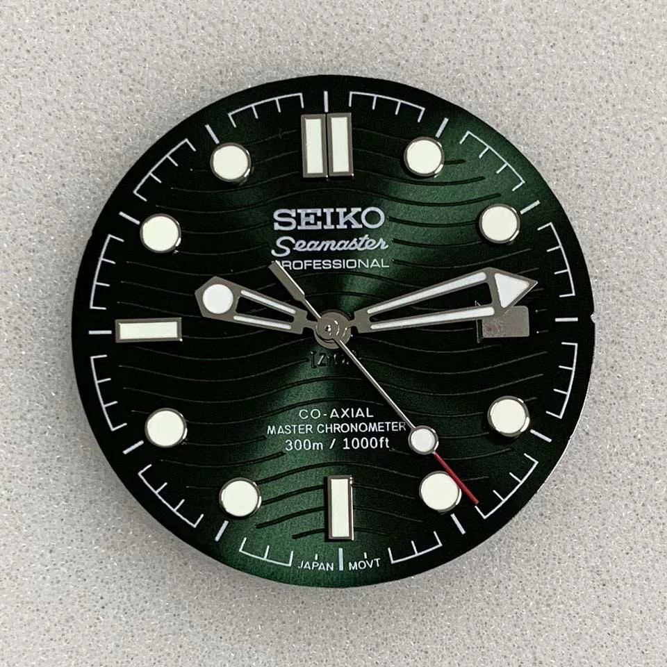 31.8mm Black Watch Dial+Hands Green Luminous for NH35 NH36 Movement Watch Parts