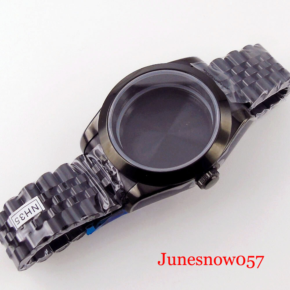 fit NH35A NH36A MIYOTA 8215 Black PVD Polished 39mm Watch Case Glide Lock
