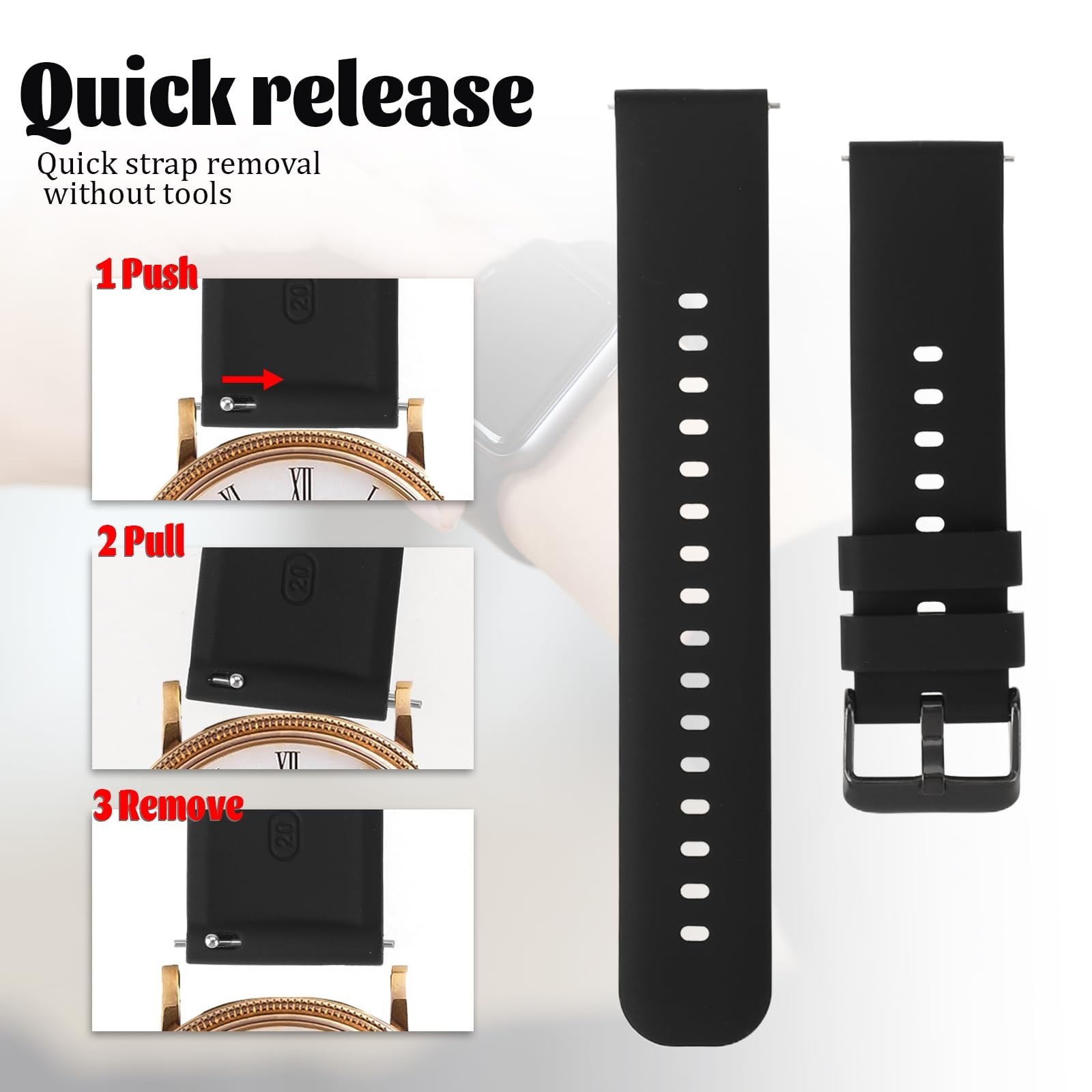 2 Pcs Silicone Watch Bands, Quick Release Soft Rubber Replacement Watch Bands…