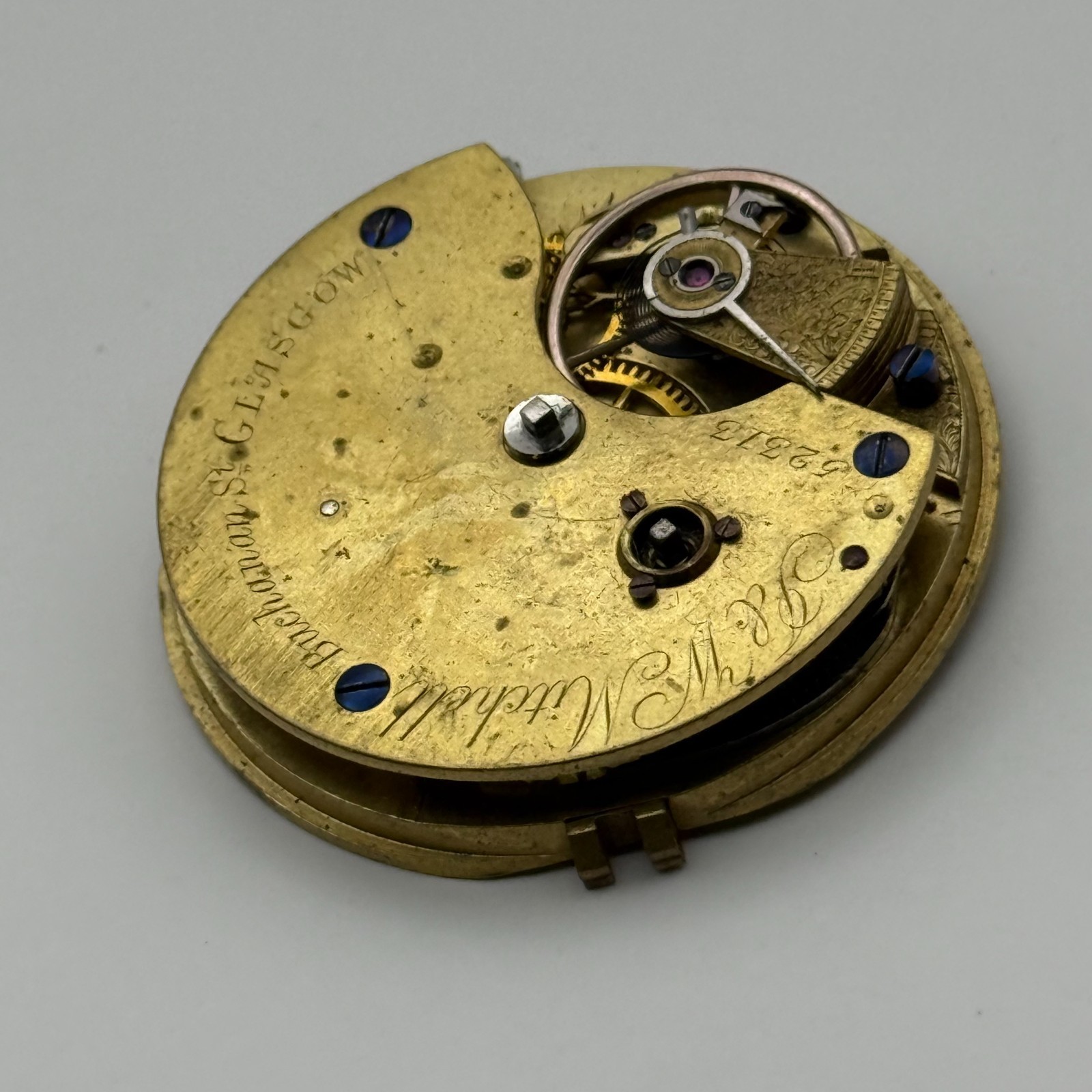 English Lever Pocket Watch Movement – P&W Mitchell Glasgow – Parts / Repair