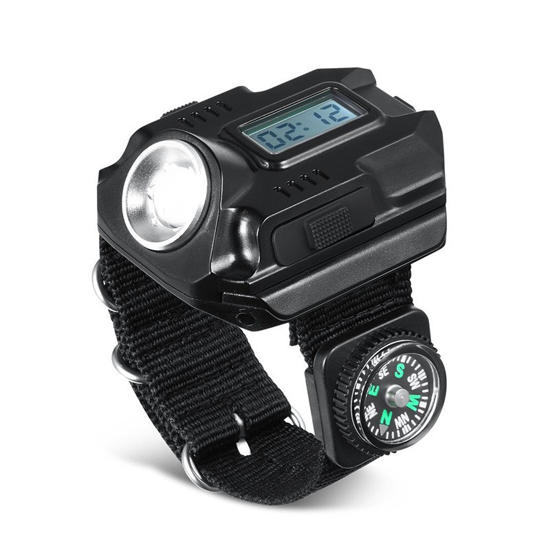 ABS Flashlight LED Torch Compass Tactical LED Rechargeable Outdoor Sport Watch