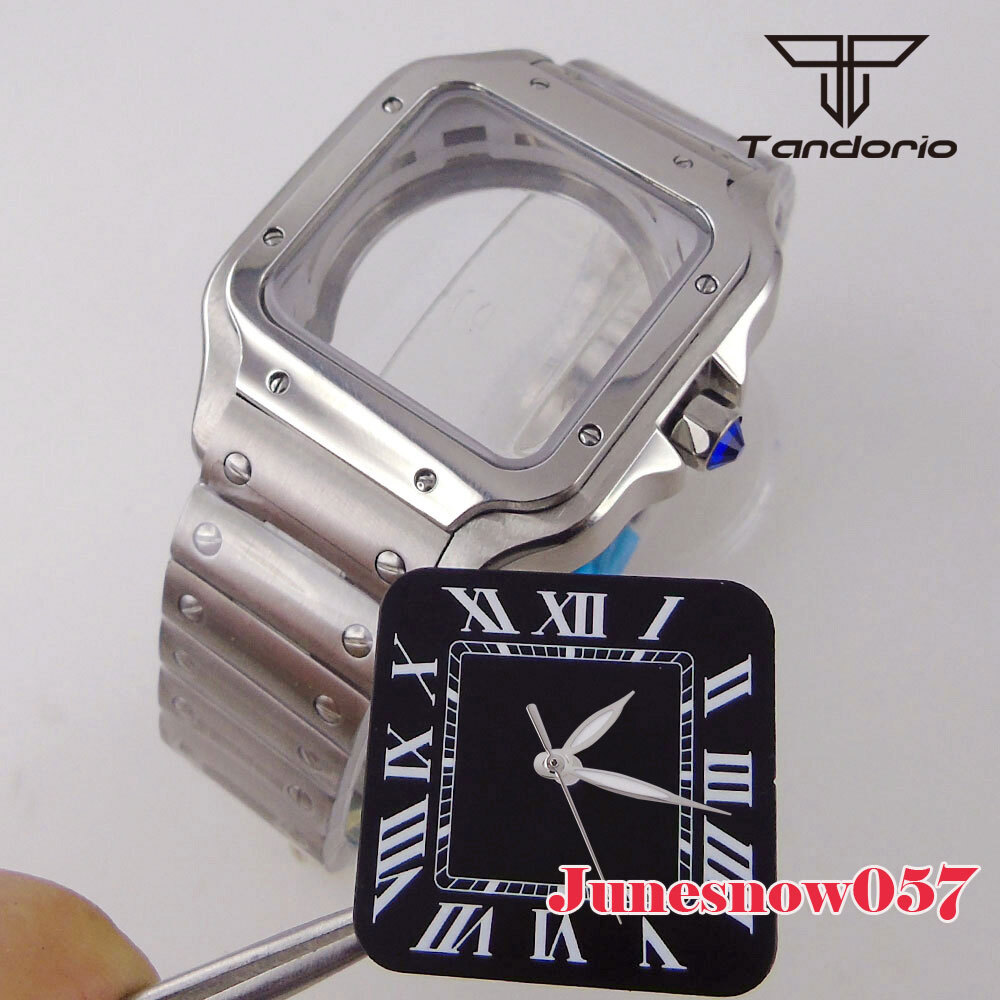 Tandorio Blue White Roman Dial Men Watch 38mm Square Case Hand Set Fit NH36 NH35