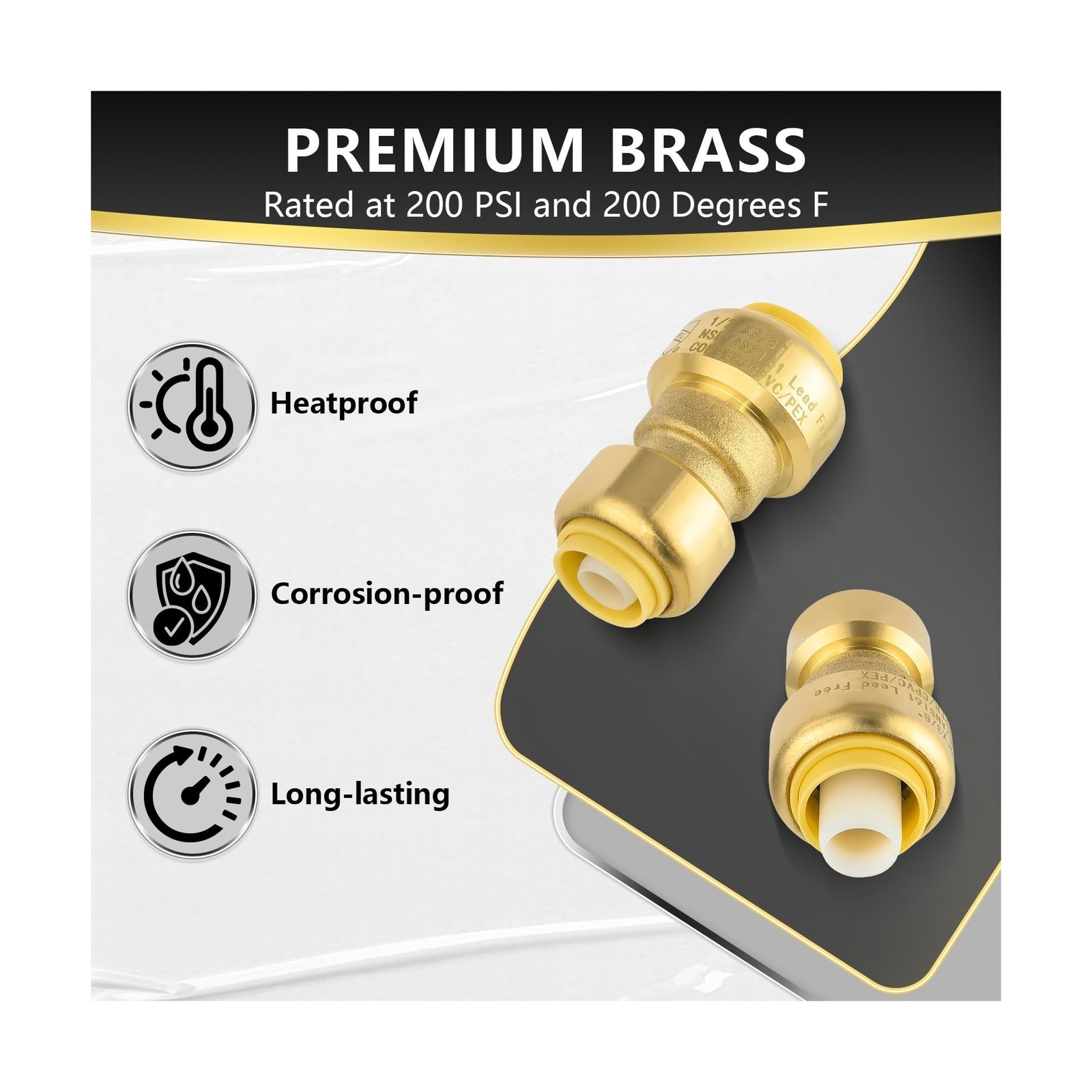 (30 Pack) Foskan 1/2″ x 3/8″ Reducing Coupling,Brass Push Fit Fittings, Push-…
