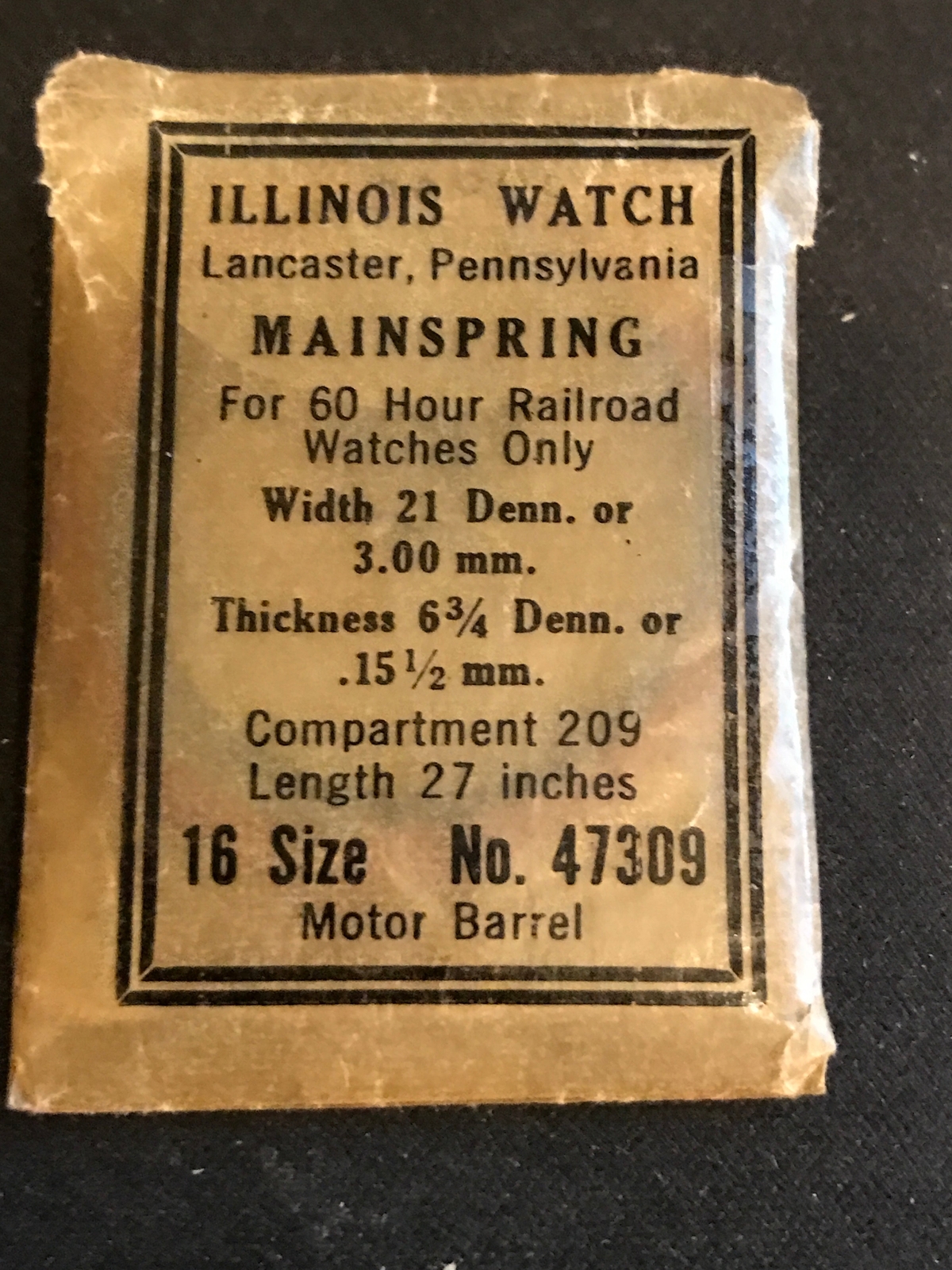 Illinois Factory Mainspring No. 47309 for 16s 60hr Railroad Watches – Steel