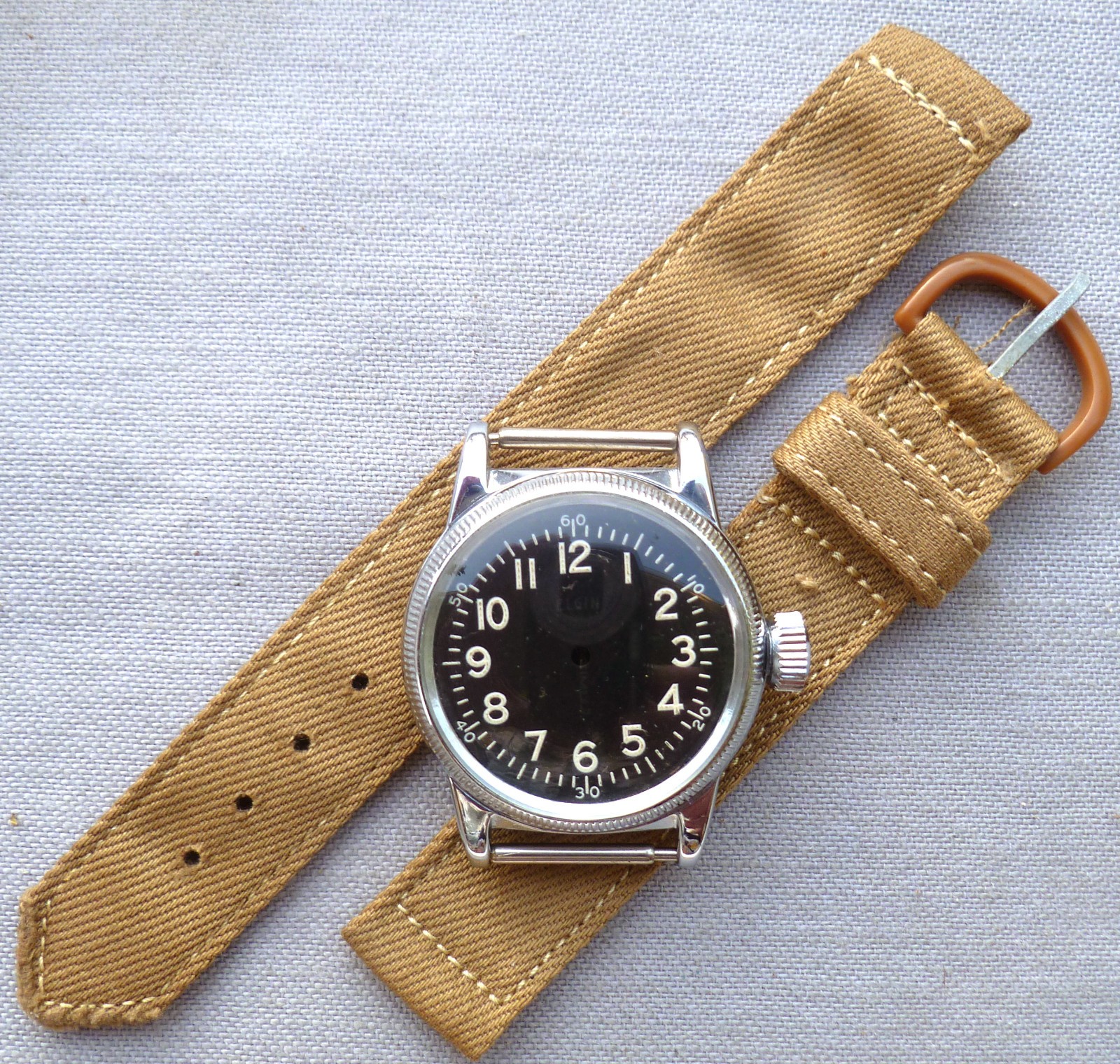 ELGIN TYPE A-11 WWII Watch Restoration Kit NOS Case, Black Dial, Crown & Strap