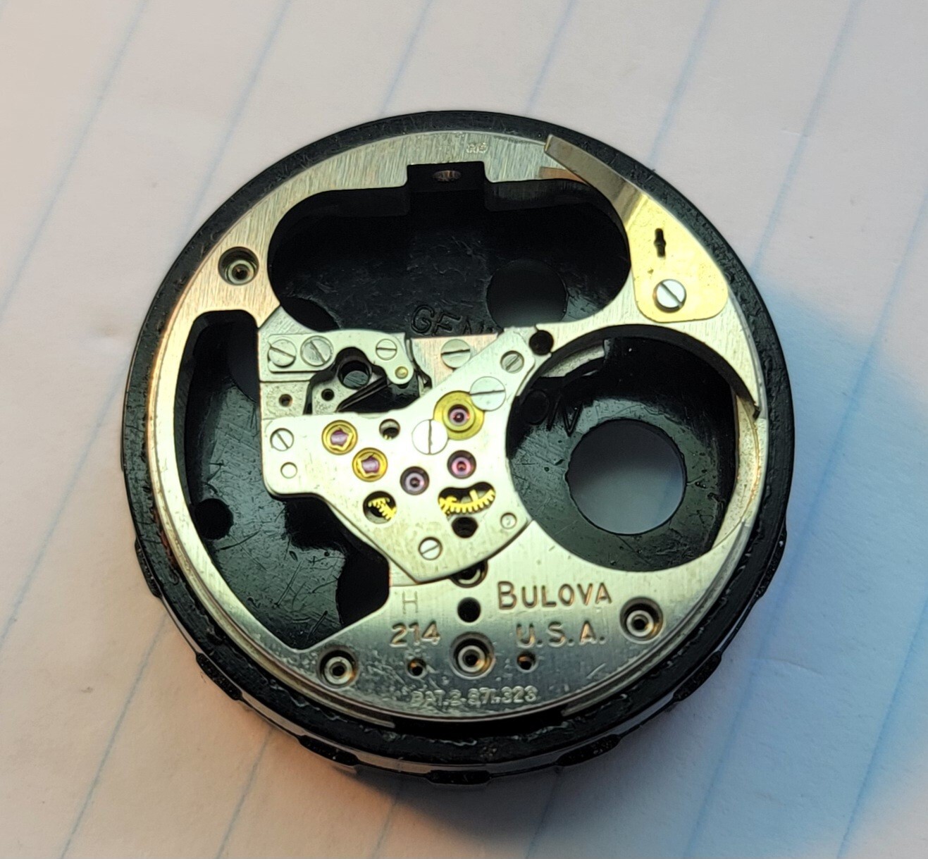 Vintage Bulova Accutron 214 Part 709 Movement Pillar Plate USA M4H 1964