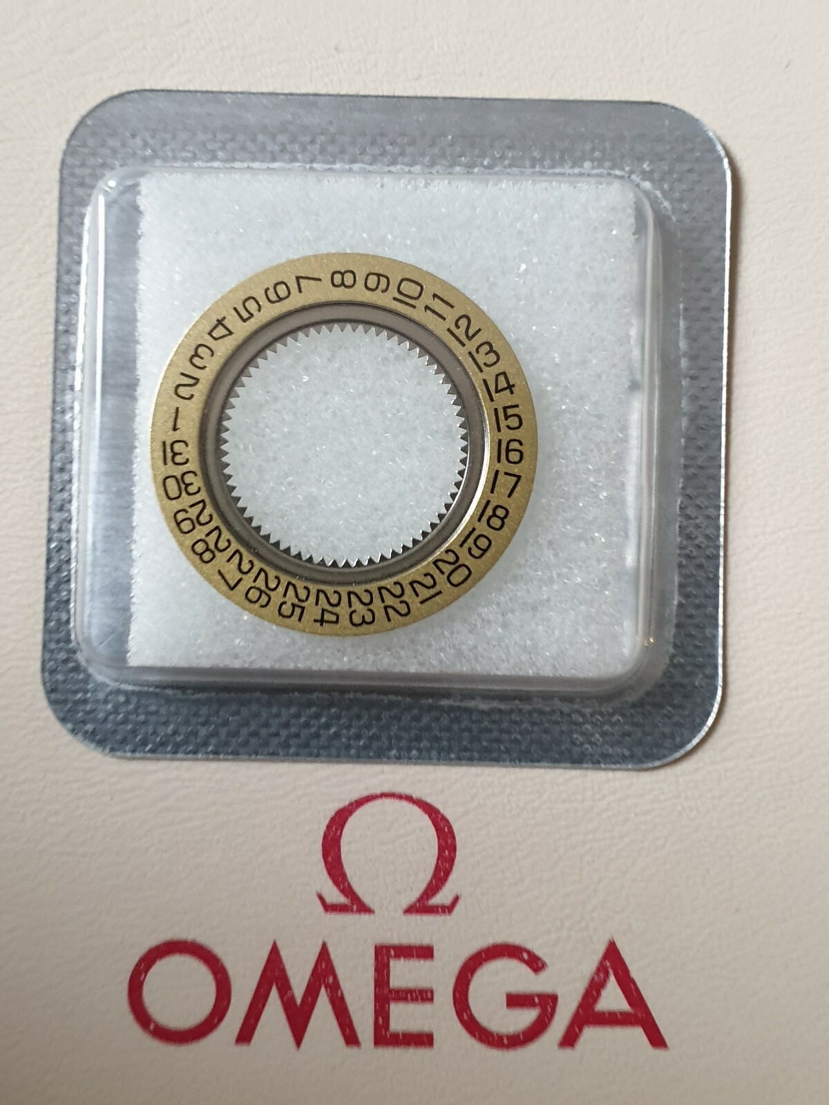 Brand New Omega Calibre 1441 Black on Gold Date Ring – Part No. 1441-2557/1J