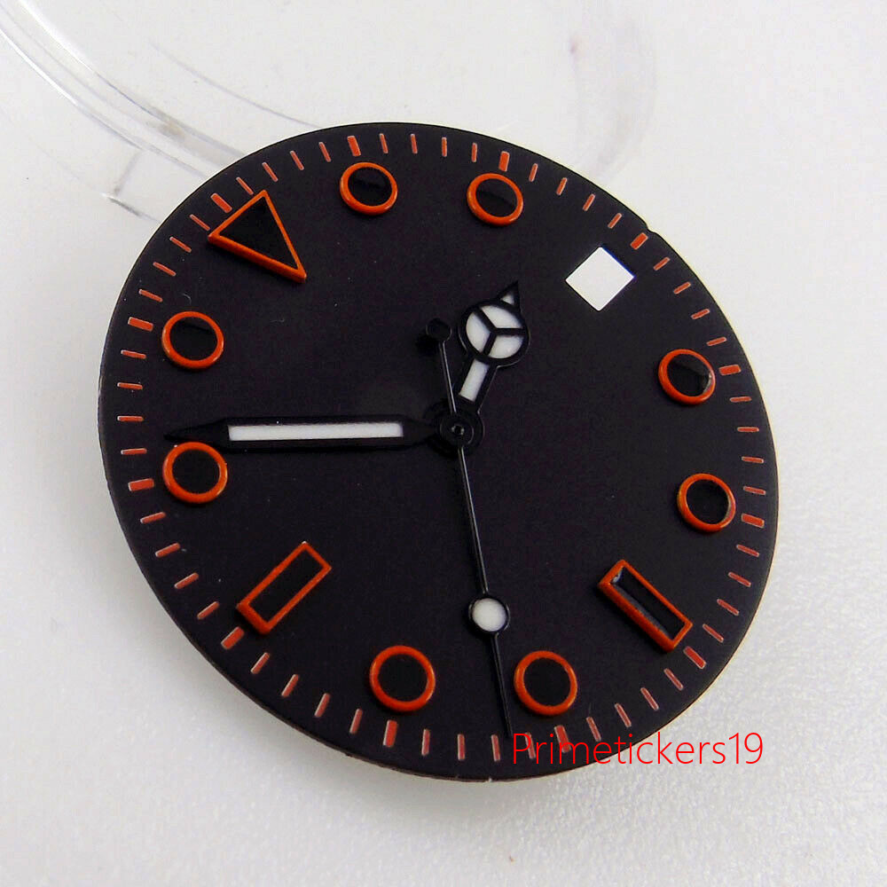 29mm Black Watch Dial Date Window Orange Marks Fit NH35 NH36 MIYOTA82 ETA2824