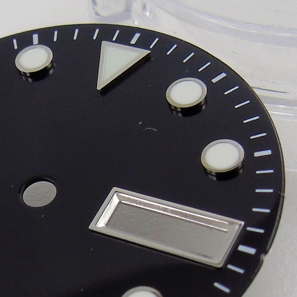 29mm Black Watches Dial Face For NH36A Movement Green Luminous Date Week Window