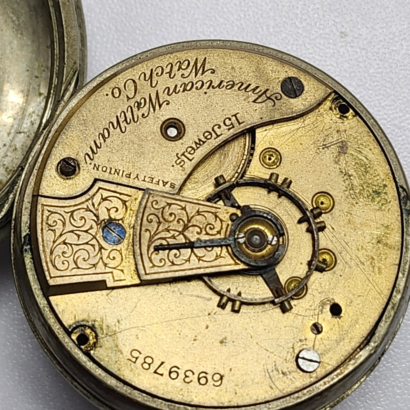 Vintage American Waltham 15J Pocket Watch Movement & Case-Crescent