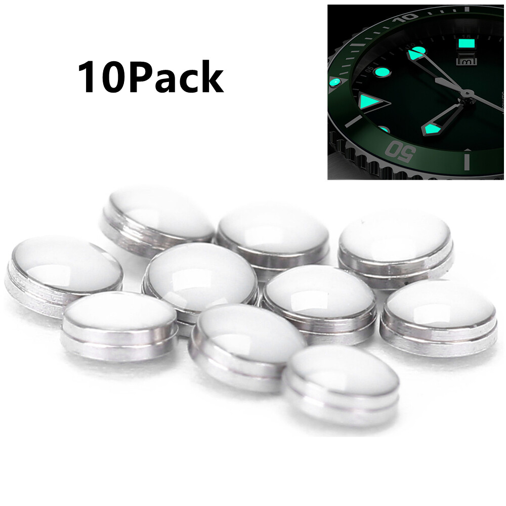 10* 2mm Pearl luminous green blue pip bezel insert Dot Silver gold watch Reapir
