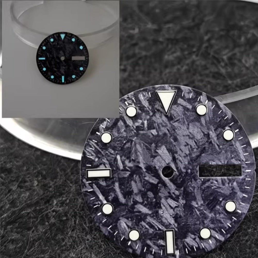 28.5mm BGW9-C3 Green Lume Black Grey Natural Carbon Fiber Watch Dial for NH36