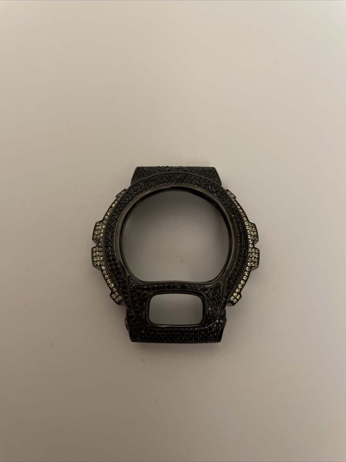 Casio G- Shock DW-6900 Black Steel Cubic Zirconia Yellow & Black CZ Watch Bezel