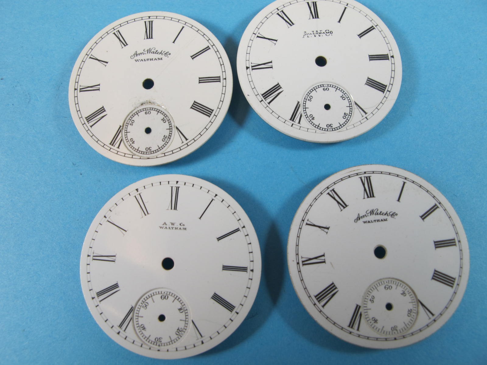WALTHAM WATCH CO AMERICAN SIZE SIX POCKET WATCH DIAL GROUP OF 4