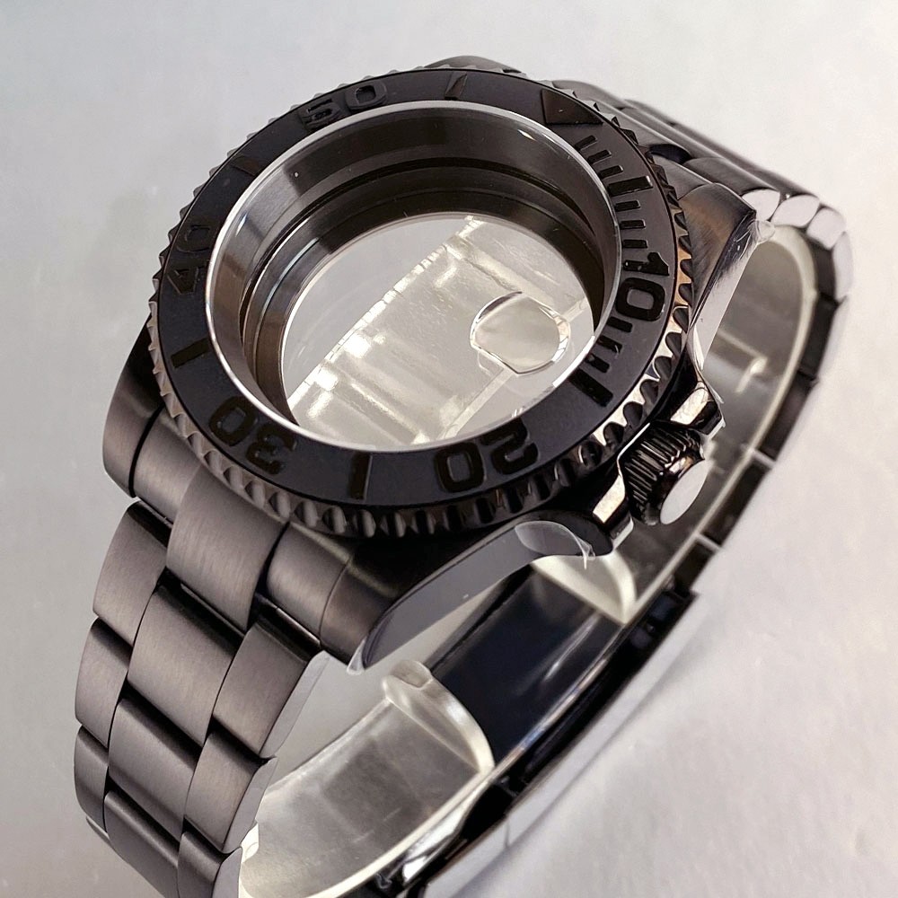 40mm Black PVD Ceramic Bezel Watch Case Fit NH35 NH36 2824 Miyota Oyster Strap