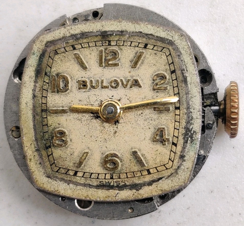 Vintage Bulova Cal. 7AM 7 jewel wrist watch movement runs for repair