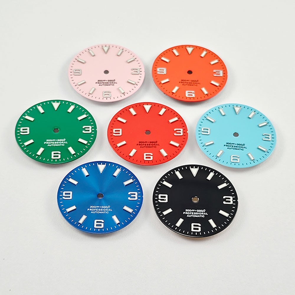 29mm Custom Logo Watch Dial For NH35 NH36 Movement Blue Green Luminous Faces
