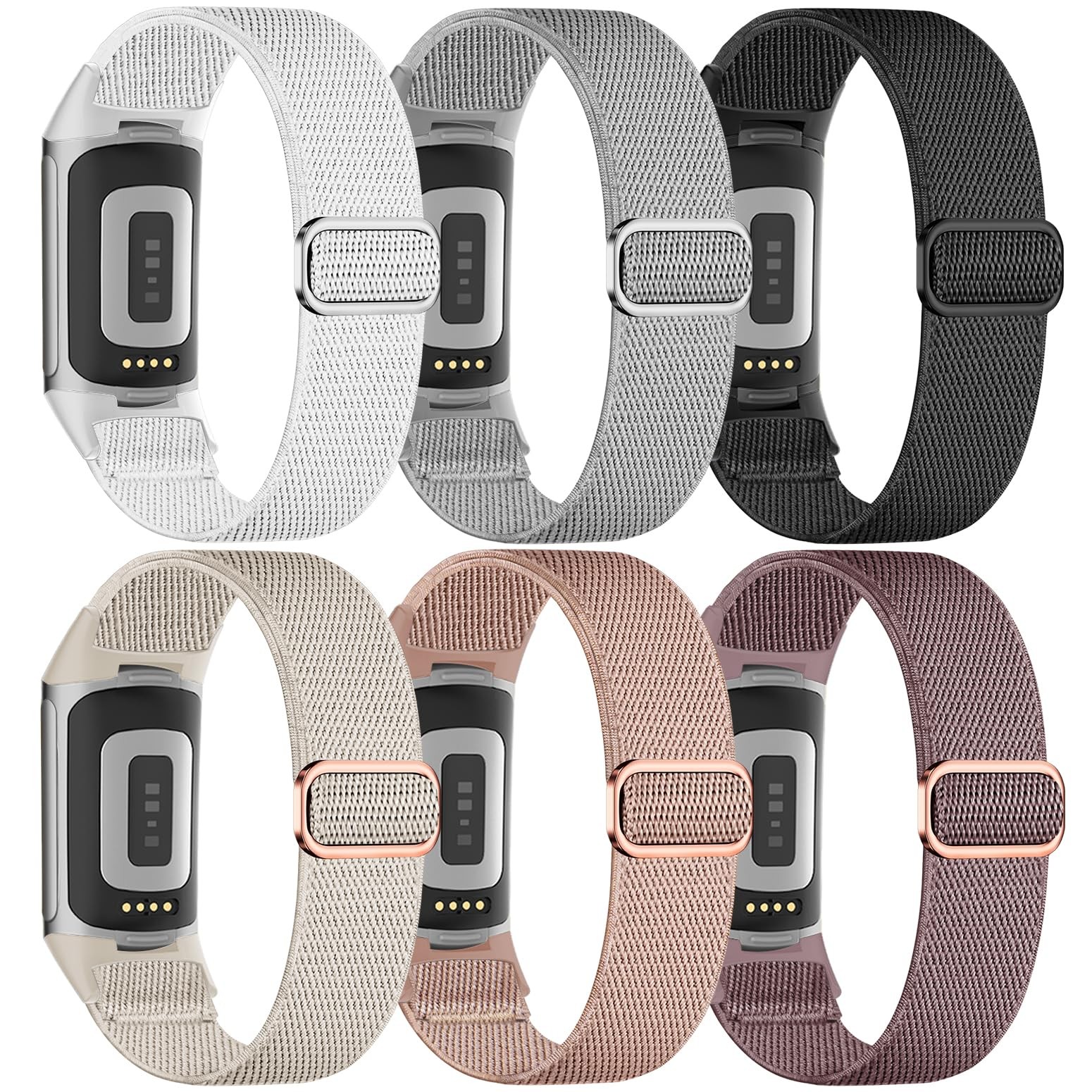 6 Pack Stretchy Loop Nylon Compatible with Fitbit Charge 6 Bands/Fitbit Charge 5