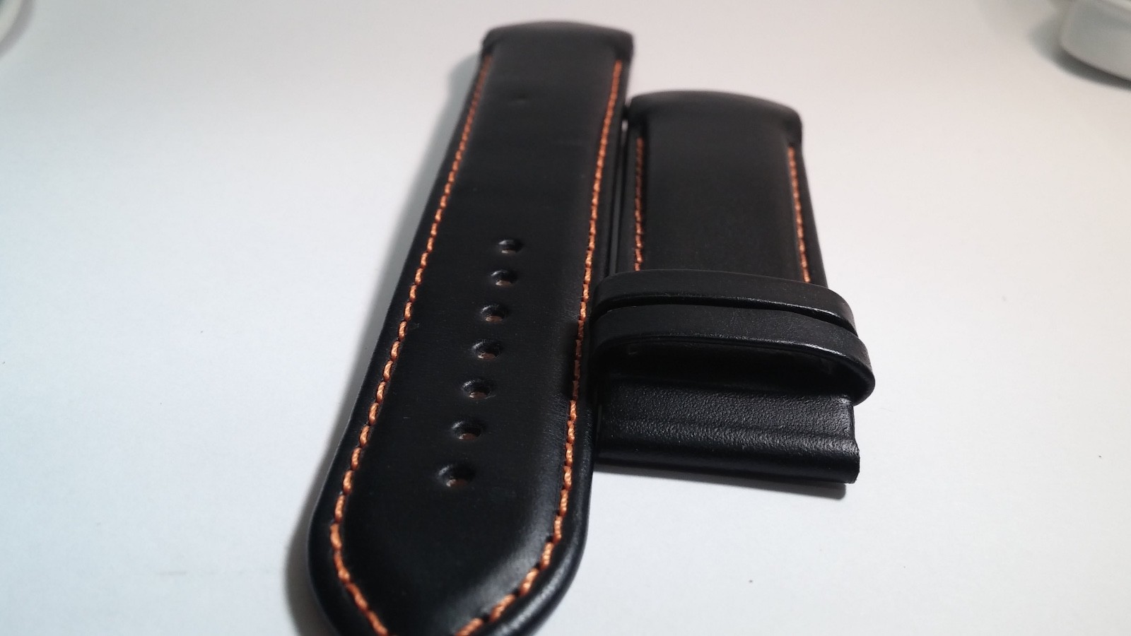Tissot band/strap Black leather with orange stitch, curved ends, Genuine 24/22mm