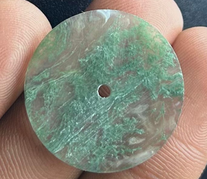 Moss Agate Dial 24.5 MM Round Cabochon 9.75 CT Dendritic Inclusions Unique Stone