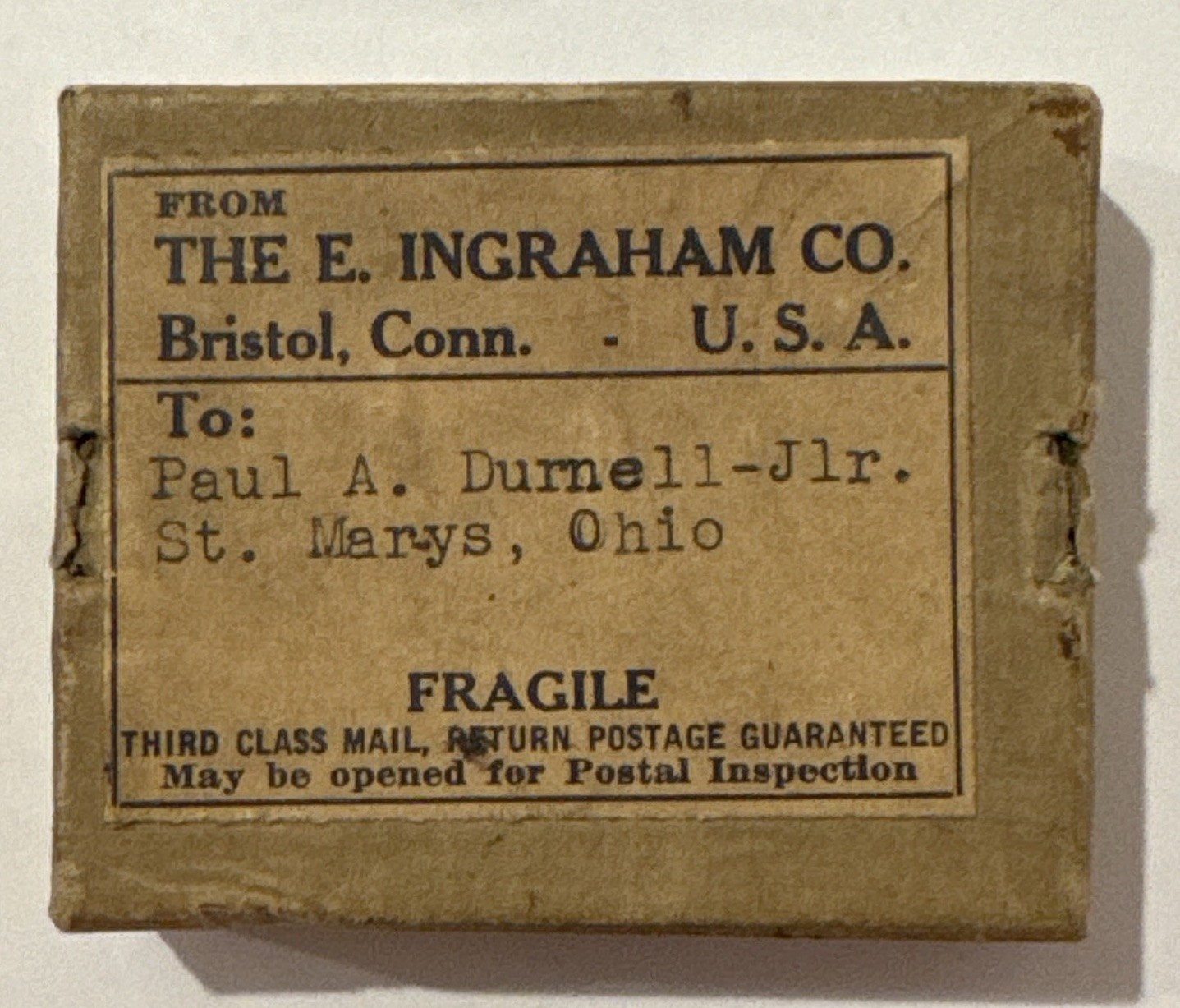 E Ingraham Co Watch Parts Shipping Box Bristol Connecticut 1900’s Circa Read
