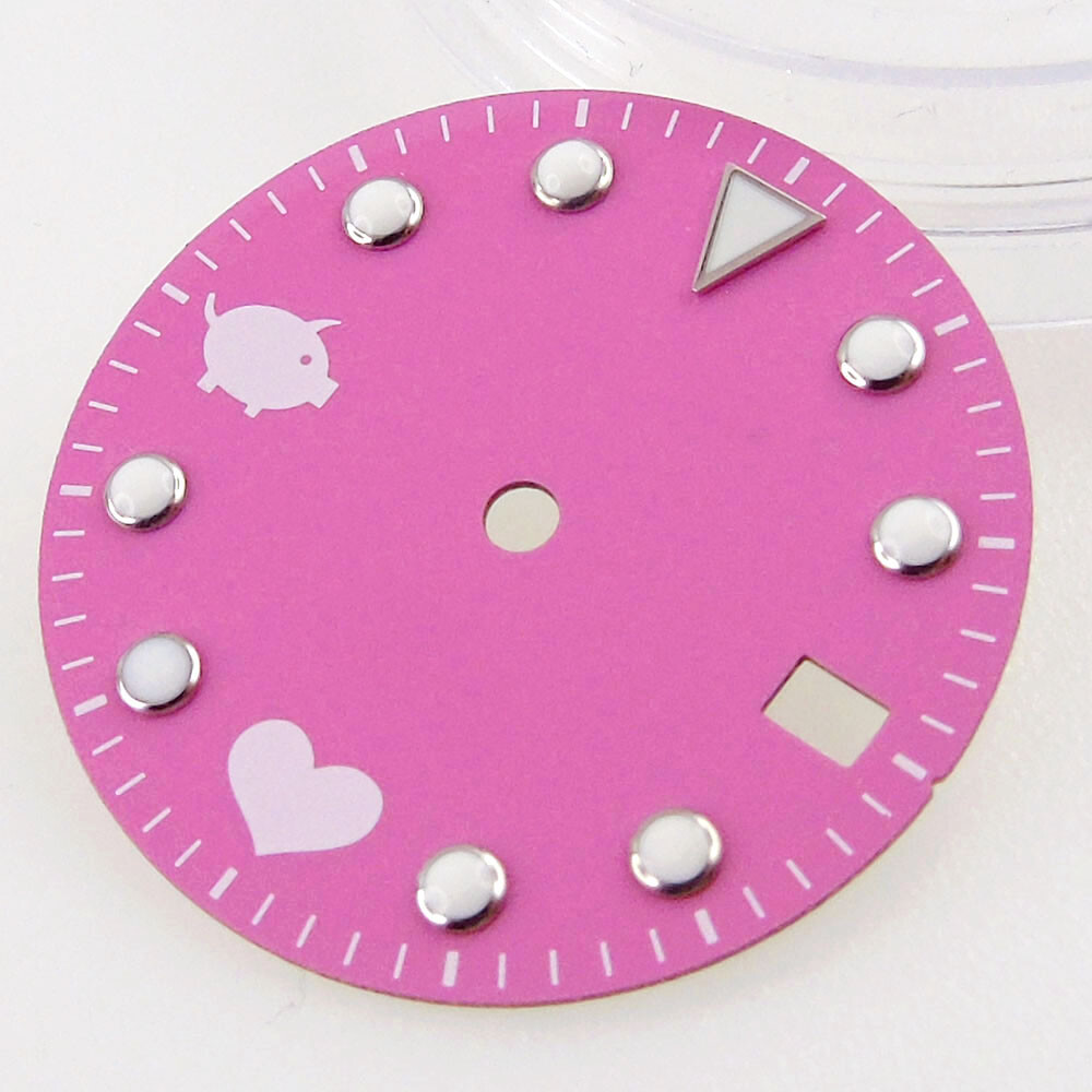 New Bliger 28.5mm Pink Pig Sterile Watch Dial For NH35A Luminous Date Window