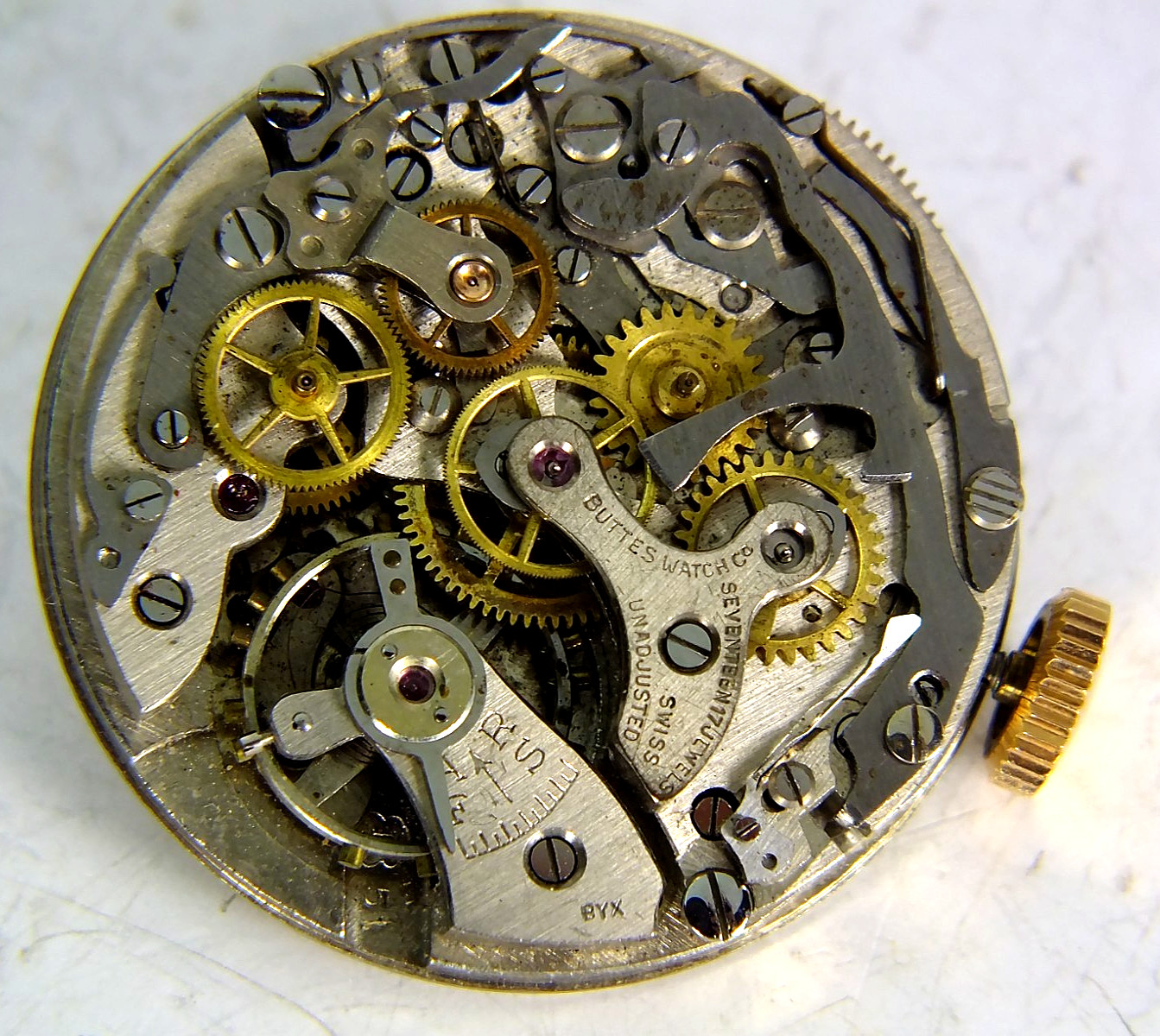 Vintage 17J CHRONOGRAPH *BUTTES/BUTEX* Movement – Landeron 51 for parts/Repair