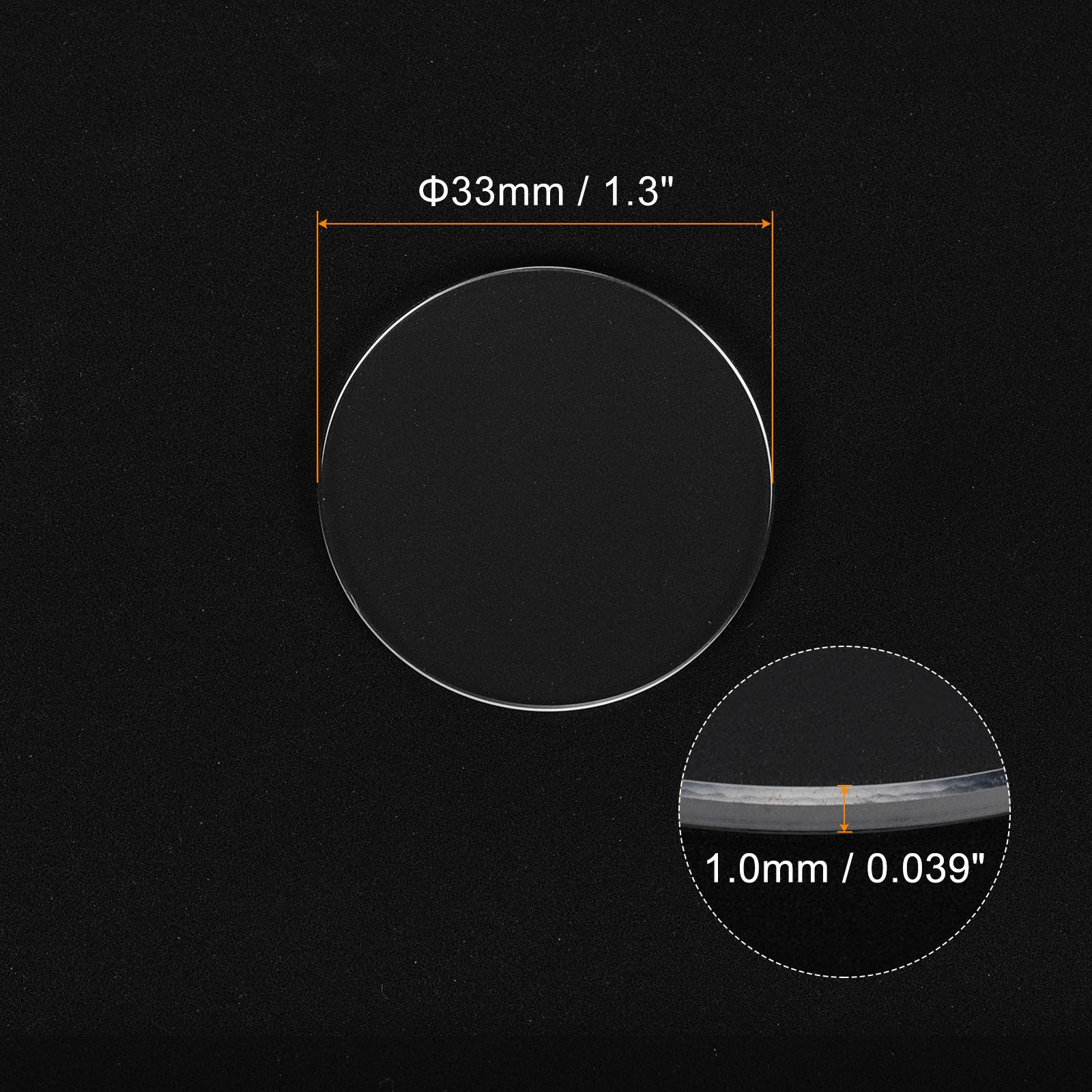 2pcs Watch Crystal Glass Lens 33mm x 1.0mm Beveled Edge Flat Glass Crystals Lens