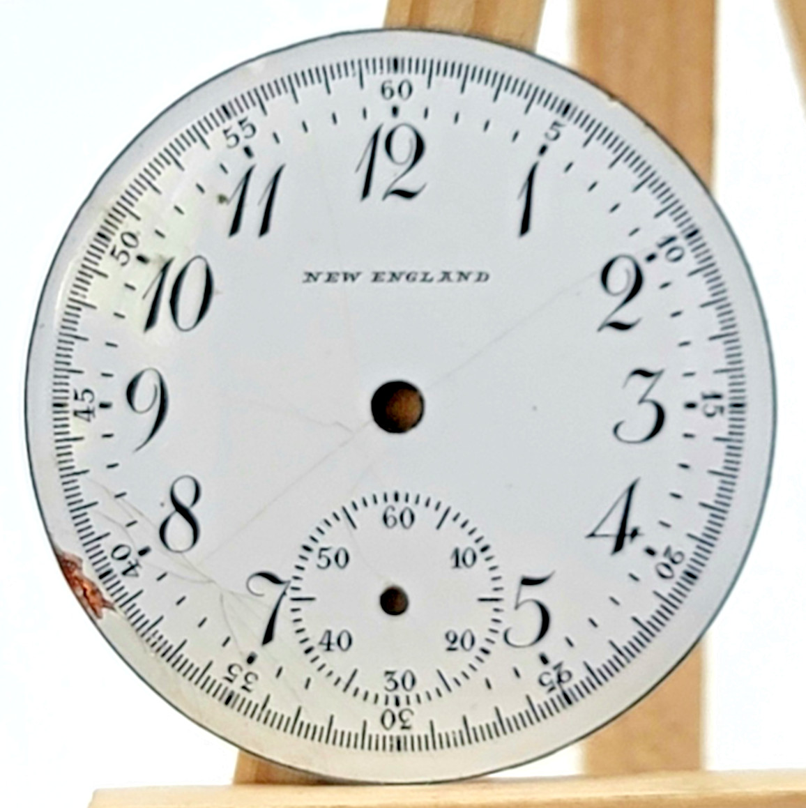 PB2A7: New England 18s Pocket Watch Dial 42mm Enamel Arabic Numerals