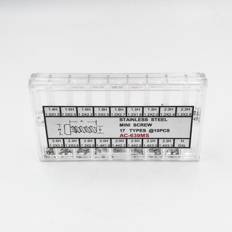 Watchmakers Mini Screw Assortment with Sorted Case 1.8H1.0X2.5 1.8H1.0X2.7