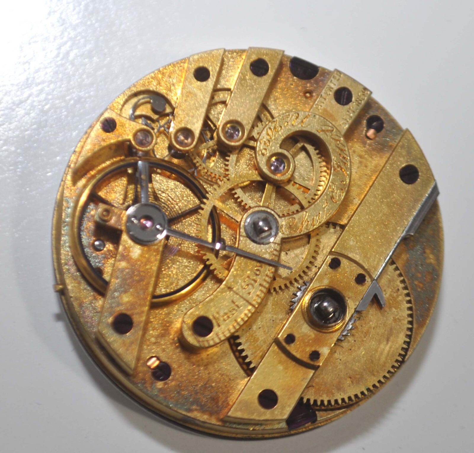 1859 Charles E Jacot Key Wind 33.3mm Pocket Watch Movement w/ Dial & Hands